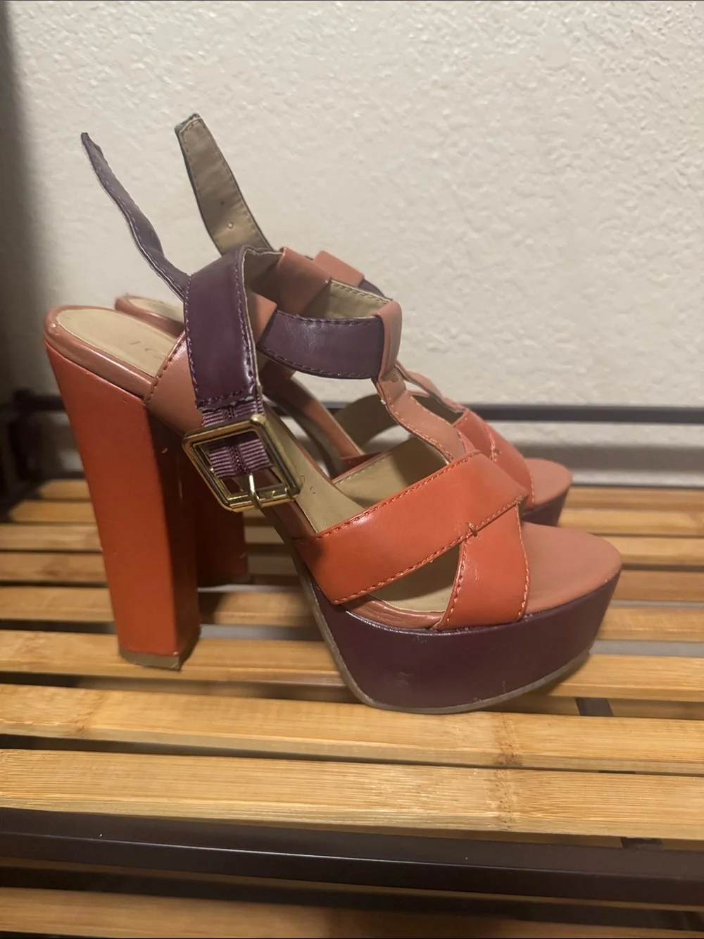 LC Lauren Conrad Rust, Brown & Purple Platform Sandals with Ankle Strap